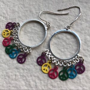 Claire’s Rainbow Peace Sign Hoop Earrings